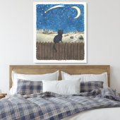 Toile Chat sur une clôture regardant le ciel nocturne au (Insitu(Chambre))