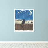 Toile Chat sur une clôture regardant le ciel nocturne au (Insitu (Plancher de Bois))