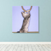 Toile Chat tendant vers la corde (Insitu (Plancher de Bois))