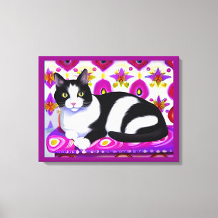 Toile Chat Tuxedo noir et blanc sur un coussin