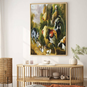 Toile Chat vintage Jakub Bogdan parmi les coqs