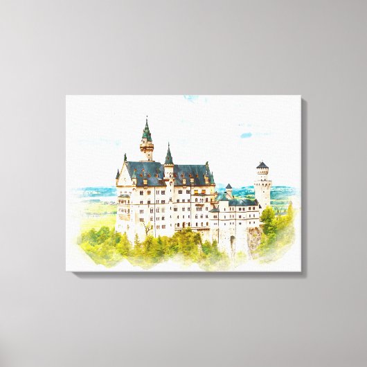 Toile Château de Neuschwanstein Allemagne Aquarelle pein (Recto)