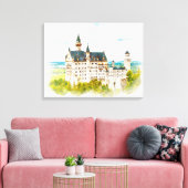 Toile Château de Neuschwanstein Allemagne Aquarelle pein (Insitu(Salon))