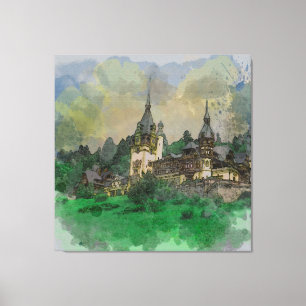 Toile Château de Peles Roumanie Aquarelle