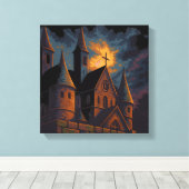 Toile Château gothique mystique sous la lumière de la lu (Insitu (Plancher de Bois))
