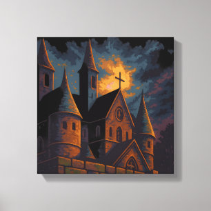 Toile Château gothique mystique sous la lumière de la lu