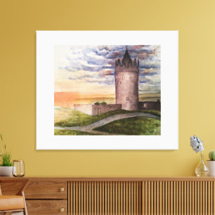 Toile Château irlandais à l'aquarelle à Doolin Comté Cla