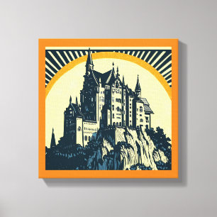 Toile Château Médiéval Fantastique - Gravure sur bois 3