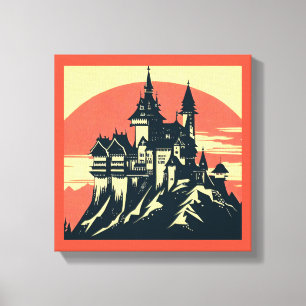 Toile Château Médiéval Fantastique - Gravure sur bois 4