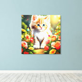 Toile Chaton doré en fleurs" (Insitu (Plancher de Bois))