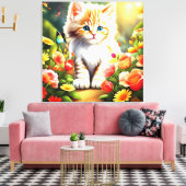 Toile Chaton doré en fleurs" (Insitu(Salon))