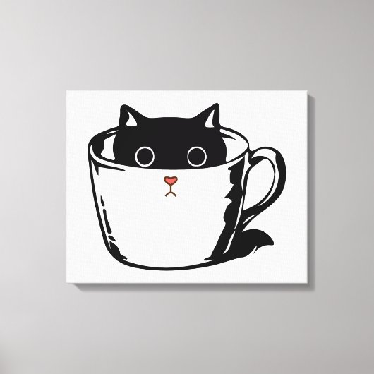 Toile Chaton noir avec nez rouge caché dans une tasse (Recto)