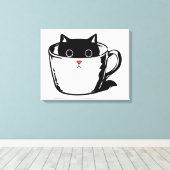 Toile Chaton noir avec nez rouge caché dans une tasse (Insitu (Plancher de Bois))