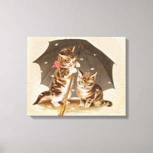 Toile Chatons vintage sous un parapluie art de chat anti