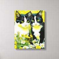 Chats adorables assis dans un champ de marguerites