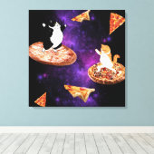 Toile Chats amusants faisant de la pizza dans l'espace (Insitu (Plancher de Bois))