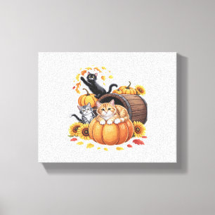 Toile Chats Automne Citrouilles Thanksgiving Sunflower C