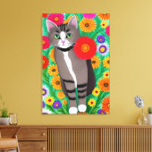 Toile Chats blancs et gris Whimsical et Fleur rouge (Insitu(Salon))