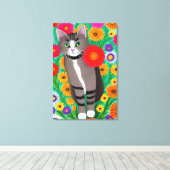 Toile Chats blancs et gris Whimsical et Fleur rouge (Insitu (Plancher de Bois))