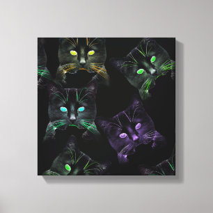 Toile Chats cool sur Noir ! Chats funky multicolores.