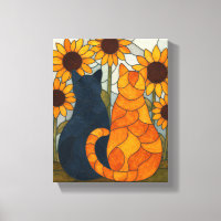 Chats en vitrail et conception d'art de tournesols
