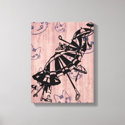 Toile Chats Façades Parasols Parasols Dessin d'art d'enc (Recto)