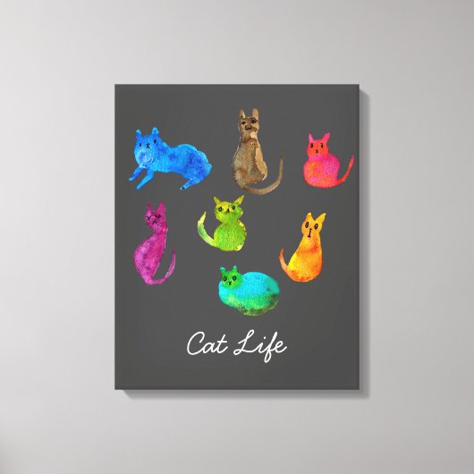 Toile Chats fous colorés en aquarelle (Recto)