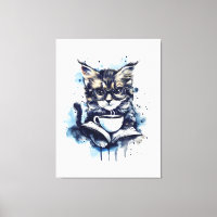 Chats Livres Café Aquarelle Boho Abstrait