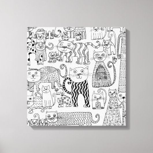Toile Chats Main noire et blanche moderne dessinée (Recto)