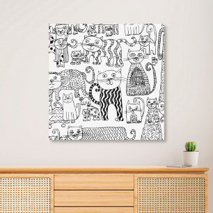 Toile Chats Main noire et blanche moderne dessinée