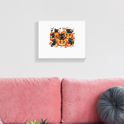 Toile Chats noirs mignons en Citrouille Halloween Night  (Insitu(Salon))