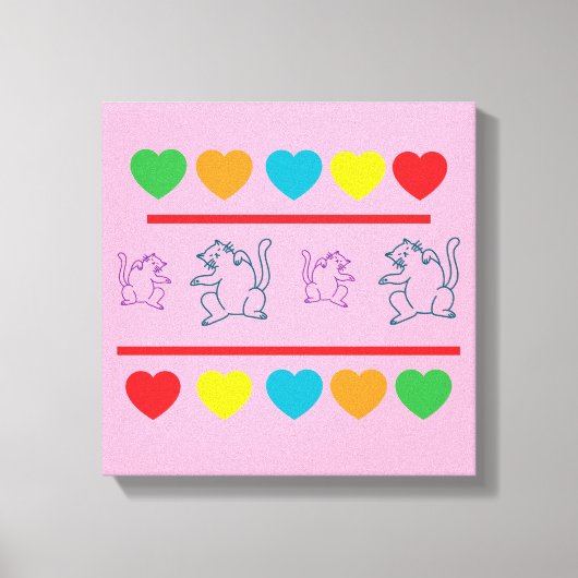 Toile Cheerful Cats & Rainbow Hearts Canvas Print (Recto)