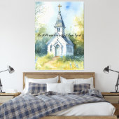 Toile Chemin rustique d'église dans une prairie de fleur (Insitu(Chambre))