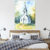 Toile Chemin rustique d'église dans une prairie de fleur (Insitu(Chambre))