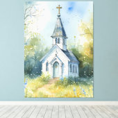 Toile Chemin rustique d'église dans une prairie de fleur (Insitu (Plancher de Bois))