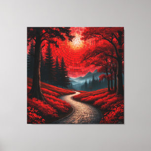 Toile Chemin surréaliste à travers une forêt rouge vibra