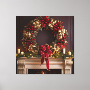 Toile Cheminée de Noël, bougies et cheminée