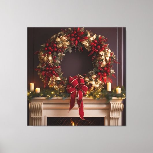 Toile Cheminée de Noël, bougies et cheminée (Recto)