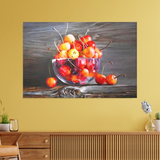 Toile Cherry Still Life in Glass Stretched Canvas Print (Insitu(Salon))