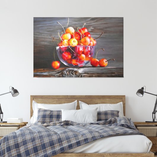 Toile Cherry Still Life in Glass Stretched Canvas Print (Insitu(Chambre))