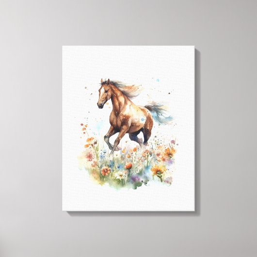 Toile Cheval aquarelle traversant un champ (Recto)