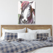Toile Cheval Blanc Cheval Rose Design Art (Insitu(Chambre))