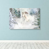 Toile Cheval blanc Galloping à travers le pin couvert de (Insitu (Plancher de Bois))