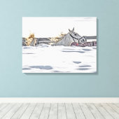 Toile Cheval Blanc Galopant Dans La Neige (Insitu (Plancher de Bois))