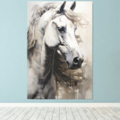 Toile Cheval blanc monochrome | Grande peinture murale (Insitu (Plancher de Bois))