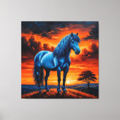 Toile Cheval bleu dans un tableau de paysage de coucher (Recto)
