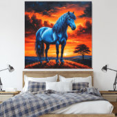 Toile Cheval bleu dans un tableau de paysage de coucher (Insitu(Chambre))