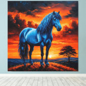 Toile Cheval bleu dans un tableau de paysage de coucher (Insitu (Plancher de Bois))