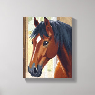 Toile Cheval Brun Aquarelle Animal Campagne Grange