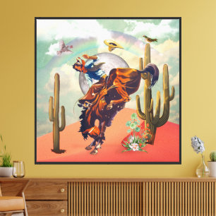 Toile Cheval Cosmic Cowboy Bucse Collage Surréaliste